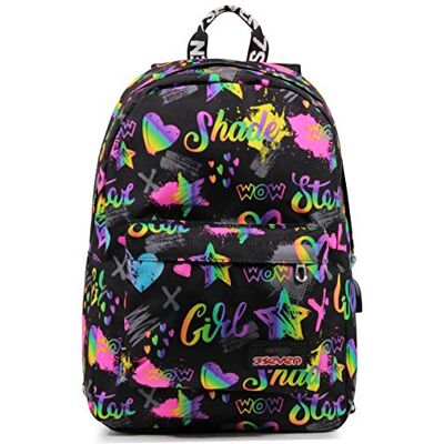 Seven Schulranzen, ISCHOOLPACK Geräumige Schultasche für Teenager, Mädchen und Jungen, mit Laptopfach & USB Anschluss, italienisches Design, mit Sternen, inkl. Powerbank Seven Schulranzen, ISCHOOLPACK Geräumige Schultasche für Teenager, Mädchen und Jungen, mit Laptopfach & USB Anschluss, italienisches Design, mit Sternen, inkl. Powerbank