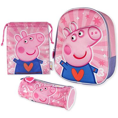 BONNYCO Kindergartenrucksack Mädchen 3D, Turnbeutel und Stiftebox Peppa Pig Schulrucksack Mädchen und Jungen, Rucksack Kinder, Rucksack Kindergarten Set, Kinderrucksack Kita Kleinkind Schulanfang Peppa BONNYCO Kindergartenrucksack Mädchen 3D, Turnbeutel und Stiftebox Peppa Pig Schulrucksack Mädchen und Jungen, Rucksack Kinder, Rucksack Kindergarten Set, Kinderrucksack Kita Kleinkind Schulanfang Peppa
