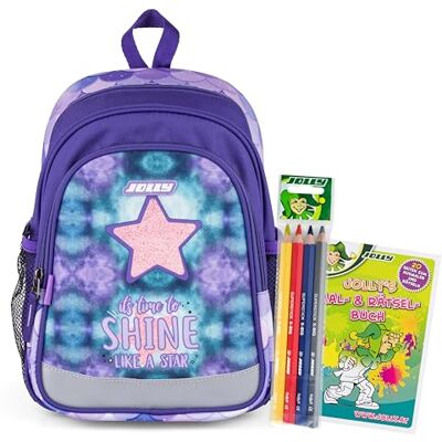 JOLLY Unisex Rucksack, Kindergarten, 6-teilig, verstellbarer Brustgurt, Sicherheitsstreifen für Sichtbarkeit, inkl. Buntstifte und Malbuch, geräumiges Hauptfach, Stern JOLLY Unisex Rucksack, Kindergarten, 6-teilig, verstellbarer Brustgurt, Sicherheitsstreifen für Sichtbarkeit, inkl. Buntstifte und Malbuch, geräumiges Hauptfach, Stern
