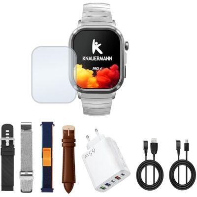 Knauermann PRO 4 (2026) Eckig Silber EKG Gesundheitsuhr mit Blutdruck, Puls und Blutsauerstoff Messung, Telefonfunktion, Schlafanalyse, IP67, 46 mm Premium Paket Knauermann PRO 4 (2026) Eckig Silber EKG Gesundheitsuhr mit Blutdruck, Puls und Blutsauerstoff Messung, Telefonfunktion, Schlafanalyse, IP67, 46 mm Premium Paket