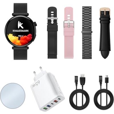 Knauermann PRO 4 MINI (2026) Rund Schwarz EKG Gesundheitsuhr Blutdruck, Puls und Blutsauerstoff Messung, Schlafanalyse, Telefonie, IP67, Premium Paket Knauermann PRO 4 MINI (2026) Rund Schwarz EKG Gesundheitsuhr Blutdruck, Puls und Blutsauerstoff Messung, Schlafanalyse, Telefonie, IP67, Premium Paket