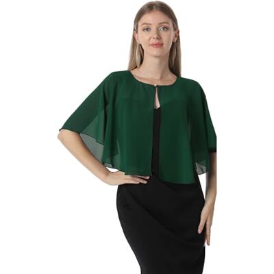 Hotshawl Chiffon Capelet Damen Weiche Umhänge Schals und Wraps für Abendkleid Hochzeit Cape Cover Up, Dunkelgrün, Einheitsgröße Hotshawl Chiffon Capelet Damen Weiche Umhänge Schals und Wraps für Abendkleid Hochzeit Cape Cover Up, Dunkelgrün, Einheitsgröße