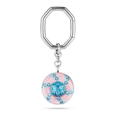 Swarovski Dulcis Schlüsselanhänger, Bonbonfarbener Anhänger mit rundem Kristall und Süßem Streifen-Design an Rhodiniertem Schlüsselring Kristallen in Blau, Größe: 8.1 x 2.8 cm Swarovski Dulcis Schlüsselanhänger, Bonbonfarbener Anhänger mit rundem Kristall und Süßem Streifen-Design an Rhodiniertem Schlüsselring Kristallen in Blau, Größe: 8.1 x 2.8 cm