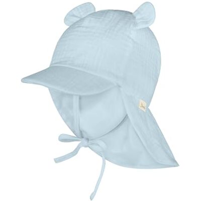 Sterntaler Schirmmütze Nackenschutz mit Ohren – Bio-Baumwoll-Musselin Mütze mit Bindeband und weichem Futter, UV-Schutz 30 – Hellblau, Größe 49 Sterntaler Schirmmütze Nackenschutz mit Ohren – Bio-Baumwoll-Musselin Mütze mit Bindeband und weichem Futter, UV-Schutz 30 – Hellblau, Größe 49