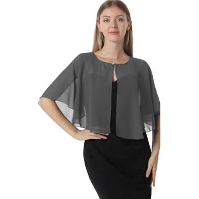 Hotshawl Chiffon Capelet Damen Weiche Umhänge Schals und Wraps für Abendkleid Hochzeit Cape Cover Up, Dunkel_Grau, Einheitsgröße Hotshawl Chiffon Capelet Damen Weiche Umhänge Schals und Wraps für Abendkleid Hochzeit Cape Cover Up, Dunkel_Grau, Einheitsgröße