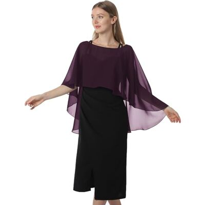 Hotshawl Capelets für Frauen Chiffon Cape Schals und Wraps für Abendkleid Hochzeit Umhänge Cover Up, Pflaume, Einheitsgröße Hotshawl Capelets für Frauen Chiffon Cape Schals und Wraps für Abendkleid Hochzeit Umhänge Cover Up, Pflaume, Einheitsgröße