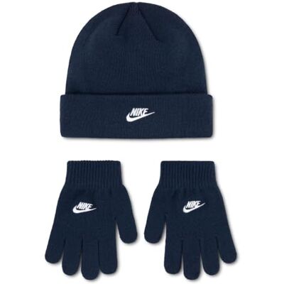 NIKE Kinder Futura Beanie und Handschuhe Set, Obsidian, 8/20 Jahre NIKE Kinder Futura Beanie und Handschuhe Set, Obsidian, 8/20 Jahre