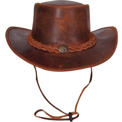 URBAN 5884 Cowboyhut aus echtem Leder, Western-Hut aus Rindsleder mit Verstellbarer Krempe und Kinnriemen Kastanie, S URBAN 5884 Cowboyhut aus echtem Leder, Western-Hut aus Rindsleder mit Verstellbarer Krempe und Kinnriemen Kastanie, S