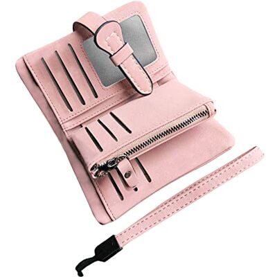 AOXONEL Damen Bifold Leather Wallet RFID blockiert Damen Armband mit kartenhalter-id Fenster geldbörse Small (Rosa3) AOXONEL Damen Bifold Leather Wallet RFID blockiert Damen Armband mit kartenhalter-id Fenster geldbörse Small (Rosa3)
