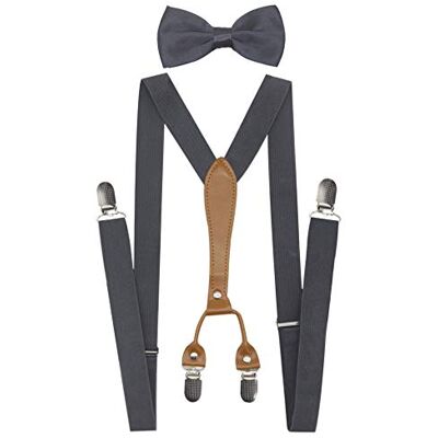 Doloise Herren Hosenträger, Fliege, Set, elastisch, Y-Form, Damen Hosenträger, Fliege für Hochzeit & formelle Veranstaltungen, dunkelgrau, Doloise Herren Hosenträger, Fliege, Set, elastisch, Y-Form, Damen Hosenträger, Fliege für Hochzeit & formelle Veranstaltungen, dunkelgrau,