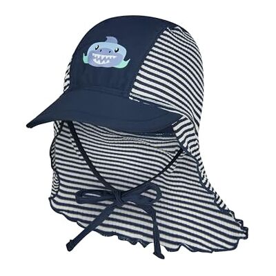 Sterntaler Schirmmütze Nackenschutz Hai – Baby- & Kinder Schirmmütze aus Bademodenstoff mit Hai-Druck, Seersucker Optik, Bindeband, UV-Schutz 50+, Marine, Größe 55 Sterntaler Schirmmütze Nackenschutz Hai – Baby- & Kinder Schirmmütze aus Bademodenstoff mit Hai-Druck, Seersucker Optik, Bindeband, UV-Schutz 50+, Marine, Größe 55