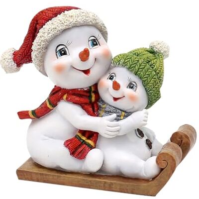 Dekohelden24 Schneekinderpaar Schneemänner mit Mütze und Schal in rot-grün auf Schlitten, L/B/H 14 x 7 x 12 cm Dekohelden24 Schneekinderpaar Schneemänner mit Mütze und Schal in rot-grün auf Schlitten, L/B/H 14 x 7 x 12 cm