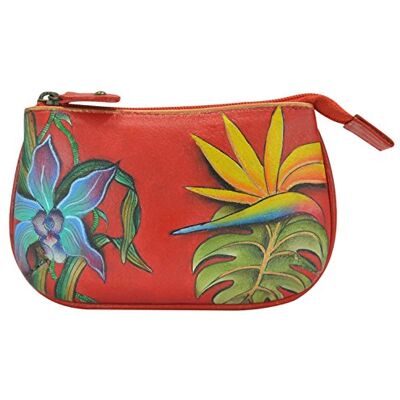 Anuschka Damen-Tasche aus echtem Leder, handbemalt, mittelgroß, mit Reißverschluss, für Münzen und Schlüssel, mit Reißverschluss, 2 Schlüsselanhänger, Insel Flucht, Einheitsgröße Anuschka Damen-Tasche aus echtem Leder, handbemalt, mittelgroß, mit Reißverschluss, für Münzen und Schlüssel, mit Reißverschluss, 2 Schlüsselanhänger, Insel Flucht, Einheitsgröße
