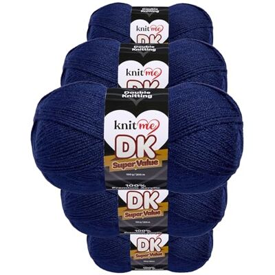 Knit Me DK Wolle 5x100g Vorteilspack – Weiches Acrylgarn zum Stricken & Häkeln, 1500m, pflegeleichtes Garn für Schal, Mütze, Decke, Pullover & Amigurumi (Dunkelblau) Knit Me DK Wolle 5x100g Vorteilspack – Weiches Acrylgarn zum Stricken & Häkeln, 1500m, pflegeleichtes Garn für Schal, Mütze, Decke, Pullover & Amigurumi (Dunkelblau)