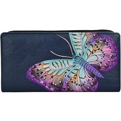Anna by Anuschka Damen Geldbörse aus handbemaltem Leder, zweifach gefaltet, Magical Wings Navy, Einheitsgröße Anna by Anuschka Damen Geldbörse aus handbemaltem Leder, zweifach gefaltet, Magical Wings Navy, Einheitsgröße