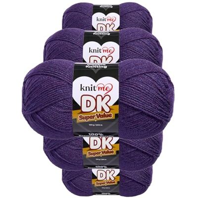Knit Me DK Wolle 5x100g Vorteilspack – Weiches Acrylgarn zum Stricken & Häkeln, 1500m, pflegeleichtes Garn für Schal, Mütze, Decke, Pullover & Amigurumi (Dunkellila) Knit Me DK Wolle 5x100g Vorteilspack – Weiches Acrylgarn zum Stricken & Häkeln, 1500m, pflegeleichtes Garn für Schal, Mütze, Decke, Pullover & Amigurumi (Dunkellila)