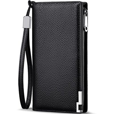 Huztencor Geldbeutel Männer Leder RFID Schutz Lang Geldbörse Herren Portemonnaie Portmonaise Geldtasche Brieftasche Portmonee Vielen Fächern für Karten mit Reißverschluss und Druckknopf Schwarz Huztencor Geldbeutel Männer Leder RFID Schutz Lang Geldbörse Herren Portemonnaie Portmonaise Geldtasche Brieftasche Portmonee Vielen Fächern für Karten mit Reißverschluss und Druckknopf Schwarz