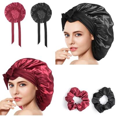 Romon Schlafmütze Satin Bonnet, 2 Stück Schlafhaube Seide zum Nacht mit 2 Gummizug, Haarhaube Schlaf Silk Bonnet Sleep Cap Verstellbare Schlafkappe Kopfbedeckung Weiche Kopfhaube für Damen und Mädchen Romon Schlafmütze Satin Bonnet, 2 Stück Schlafhaube Seide zum Nacht mit 2 Gummizug, Haarhaube Schlaf Silk Bonnet Sleep Cap Verstellbare Schlafkappe Kopfbedeckung Weiche Kopfhaube für Damen und Mädchen