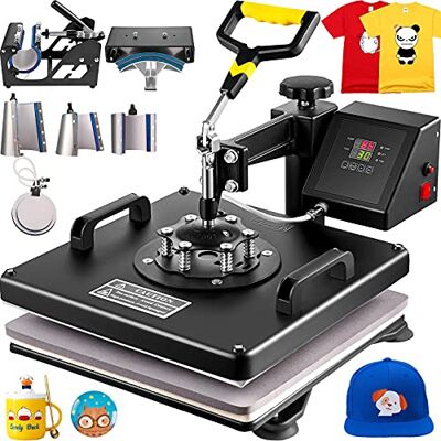 VEVOR Heißpresse 8 in 1 Heat Press für Textil Transferpresse Textilpresse mit Plattenpresse von 38 x 38 cm Textildruckpresse von 1000w Geeignet für Hüte, Mützen T-Shirts Tassen, Schwarz VEVOR Heißpresse 8 in 1 Heat Press für Textil Transferpresse Textilpresse mit Plattenpresse von 38 x 38 cm Textildruckpresse von 1000w Geeignet für Hüte, Mützen T-Shirts Tassen, Schwarz