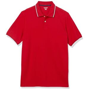 Amazon Essentials Herren Polohemd aus Baumwollpiqué in normaler Passform (erhältlich in Übergrößen), Rot Twin Stripe, L Amazon Essentials Herren Polohemd aus Baumwollpiqué in normaler Passform (erhältlich in Übergrößen), Rot Twin Stripe, L