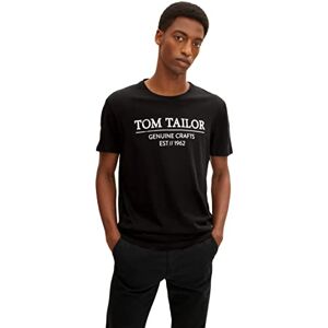 TOM TAILOR Herren T-Shirt mit Logo-Print aus Bio-Baumwolle 1021229, 29999 Black, S TOM TAILOR Herren T-Shirt mit Logo-Print aus Bio-Baumwolle 1021229, 29999 Black, S
