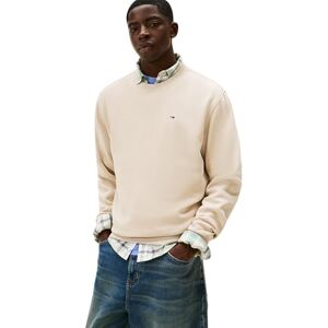 Tommy Jeans Herren Sweatshirt Regular Fit Flag Fleece Rundhalsausschnitt, Beige (Gulf Sand), S Tommy Jeans Herren Sweatshirt Regular Fit Flag Fleece Rundhalsausschnitt, Beige (Gulf Sand), S