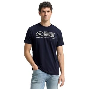 TOM TAILOR Herren Basic T-Shirt mit Print aus Baumwolle, sky captain blue, S TOM TAILOR Herren Basic T-Shirt mit Print aus Baumwolle, sky captain blue, S