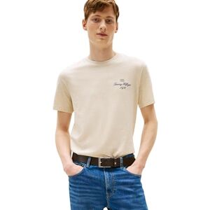 Tommy Hilfiger Herren T-Shirt Kurzarm Outline Script Tee Regular Fit, Beige (Heathered Oatmilk), L Tommy Hilfiger Herren T-Shirt Kurzarm Outline Script Tee Regular Fit, Beige (Heathered Oatmilk), L