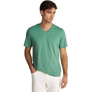 Tommy Hilfiger Herren T-Shirt Kurzarm Essential Tee mit V-Ausschnitt, Grün (Fort Green), L Tommy Hilfiger Herren T-Shirt Kurzarm Essential Tee mit V-Ausschnitt, Grün (Fort Green), L