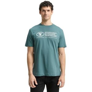 TOM TAILOR Herren Basic T-Shirt mit Print aus Baumwolle, deep bluish green, S TOM TAILOR Herren Basic T-Shirt mit Print aus Baumwolle, deep bluish green, S