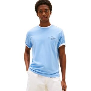 Tommy Hilfiger Herren T-Shirt Kurzarm Outline Script Tee Regular Fit, Blau (Cloudy Blue), XL Tommy Hilfiger Herren T-Shirt Kurzarm Outline Script Tee Regular Fit, Blau (Cloudy Blue), XL