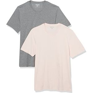 Amazon Essentials Herren-T-Shirt, schmale Passform, kurzärmelig, V-Ausschnitt, 2er-Pack, Grey Heather/Blassrosa, Large Amazon Essentials Herren-T-Shirt, schmale Passform, kurzärmelig, V-Ausschnitt, 2er-Pack, Grey Heather/Blassrosa, Large
