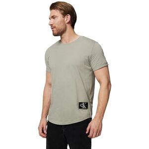 Calvin Herren T-Shirt Kurzarm Badge Turn Up Sleeve Rundhalsausschnitt, Beige (Elephant Skin), XS Calvin Herren T-Shirt Kurzarm Badge Turn Up Sleeve Rundhalsausschnitt, Beige (Elephant Skin), XS