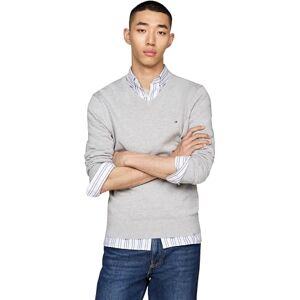 Tommy Hilfiger Herren Pullover Essential Cotton V-Ausschnitt, Grau (Light Grey Heather), S Tommy Hilfiger Herren Pullover Essential Cotton V-Ausschnitt, Grau (Light Grey Heather), S