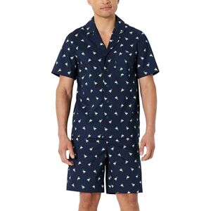 Amazon Essentials Herren Kurzes Pyjama-Set aus Baumwoll-Stretch-Popeline mit V-Ausschnitt, Marineblau Enten, XL Amazon Essentials Herren Kurzes Pyjama-Set aus Baumwoll-Stretch-Popeline mit V-Ausschnitt, Marineblau Enten, XL
