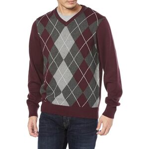 Amazon Essentials Herren V-Ausschnitt Pullover aus Baumwolle, Normale Passform, Burgunderrot Rauten, S Amazon Essentials Herren V-Ausschnitt Pullover aus Baumwolle, Normale Passform, Burgunderrot Rauten, S