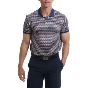 Under Par Herren Feuchtigkeitsableitendes, schnell trocknendes, dehnbares, kurzärmliges Golf-Poloshirt mit geometrischem Print, Marine, 2XL Under Par Herren Feuchtigkeitsableitendes, schnell trocknendes, dehnbares, kurzärmliges Golf-Poloshirt mit geometrischem Print, Marine, 2XL