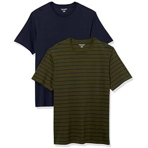 Amazon Essentials T-Shirts für Herren, 100% Baumwolle und Baumwoll-Polyester-Mischgewebe, Normale Passform, kurzärmelig, Rundhalsausschnitt, 2er-Pack, Marineblau/Olivgrün, gestreift, Medium Amazon Essentials T-Shirts für Herren, 100% Baumwolle und Baumwoll-Polyester-Mischgewebe, Normale Passform, kurzärmelig, Rundhalsausschnitt, 2er-Pack, Marineblau/Olivgrün, gestreift, Medium
