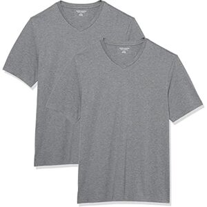 Amazon Essentials Herren Kurzarm-T-Shirt mit V-Ausschnitt (erhältlich in Big & Tall), Normale Passform, 2er-Pack, Grau meliert, Größe S Amazon Essentials Herren Kurzarm-T-Shirt mit V-Ausschnitt (erhältlich in Big & Tall), Normale Passform, 2er-Pack, Grau meliert, Größe S