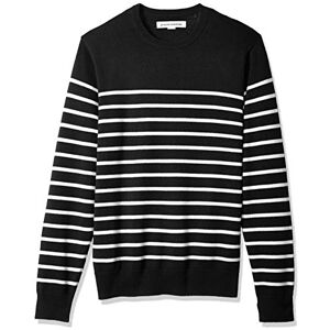 Amazon Essentials Herren Langärmliger Pullover Mit Rundhalsausschnitt, 100% Baumwolle, Erhältlich In Groß Und Schwer, Schwarz Weiß Platzierter Streifen, M Amazon Essentials Herren Langärmliger Pullover Mit Rundhalsausschnitt, 100% Baumwolle, Erhältlich In Groß Und Schwer, Schwarz Weiß Platzierter Streifen, M