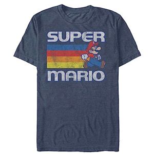 Nintendo Herren Super Mario Running Retro Stripe T-Shirt, Marineblau meliert, L Nintendo Herren Super Mario Running Retro Stripe T-Shirt, Marineblau meliert, L