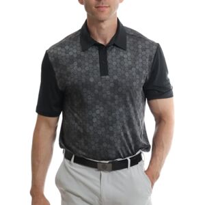 Under Par Herren Feuchtigkeitsableitendes, schnell trocknendes, elastisches Golf-Poloshirt mit kurzen Ärmeln und durchgehendem Hexagon-Print, Schwarz, 2XL Under Par Herren Feuchtigkeitsableitendes, schnell trocknendes, elastisches Golf-Poloshirt mit kurzen Ärmeln und durchgehendem Hexagon-Print, Schwarz, 2XL