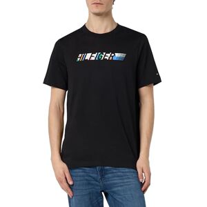 Tommy Hilfiger Herren T-Shirt Kurzarm Multicolour Hilfiger Tee Rundhalsausschnitt, Schwarz (Black), S Tommy Hilfiger Herren T-Shirt Kurzarm Multicolour Hilfiger Tee Rundhalsausschnitt, Schwarz (Black), S