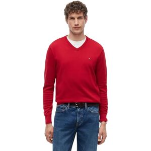 Tommy Hilfiger Herren Pullover Essential Cotton V-Ausschnitt, Rot (Medium Red), XL Tommy Hilfiger Herren Pullover Essential Cotton V-Ausschnitt, Rot (Medium Red), XL