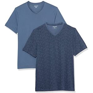 Amazon Essentials Herren T-Shirt Slim Fit Kurzarm V-Ausschnitt 2er Pack Washed Blue/Floral Print, X-Large Amazon Essentials Herren T-Shirt Slim Fit Kurzarm V-Ausschnitt 2er Pack Washed Blue/Floral Print, X-Large