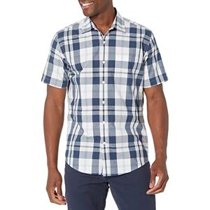 Amazon Essentials Herren Kurzärmeliges Hemd aus Popeline, Normale Passform, Marineblau Weiß Großes Karo, XL Amazon Essentials Herren Kurzärmeliges Hemd aus Popeline, Normale Passform, Marineblau Weiß Großes Karo, XL