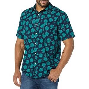 Amazon Essentials Herren Kurzarm-Hemd aus Stretch-Popeline, Normale Passform (in Übergrößen erhältlich), Marineblau Blattmuster, XXL Amazon Essentials Herren Kurzarm-Hemd aus Stretch-Popeline, Normale Passform (in Übergrößen erhältlich), Marineblau Blattmuster, XXL