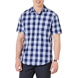 Amazon Essentials Herren Kurzärmeliges Hemd aus Popeline, Normale Passform, Blau Buffalo Karos, L Amazon Essentials Herren Kurzärmeliges Hemd aus Popeline, Normale Passform, Blau Buffalo Karos, L
