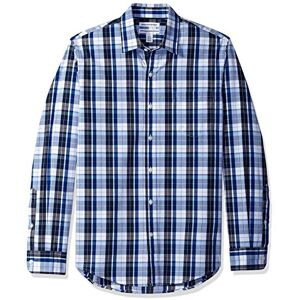 Amazon Essentials Herren Langärmeliges Business Hemd aus Popeline Schmale Passform, Blau Dunkelgrau Karomuster, XL Amazon Essentials Herren Langärmeliges Business Hemd aus Popeline Schmale Passform, Blau Dunkelgrau Karomuster, XL