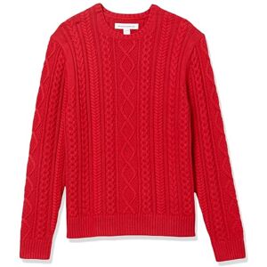 Amazon Essentials Herren Pullover mit Langen Ärmeln und Rundhalsausschnitt aus 100% Baumwolle mit Zopfmuster, Rot, M Amazon Essentials Herren Pullover mit Langen Ärmeln und Rundhalsausschnitt aus 100% Baumwolle mit Zopfmuster, Rot, M